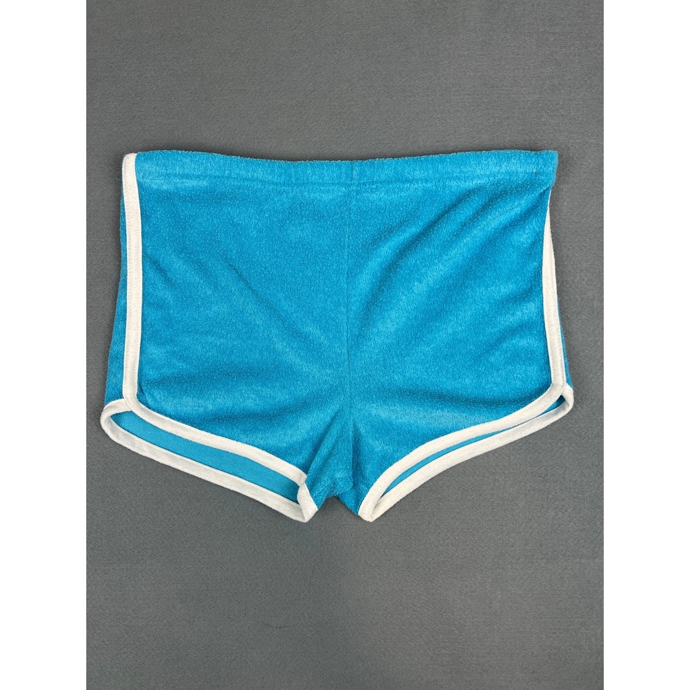 Terry Cloth Dolphin Shorts Y2K Retro Beach Lounge Blue Polyester Large